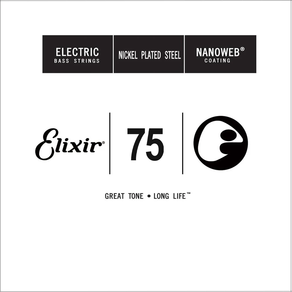Elixir 15375 Nanoweb Nickel Plated Steel Bass Guitar Single String, Long Scale, .075
