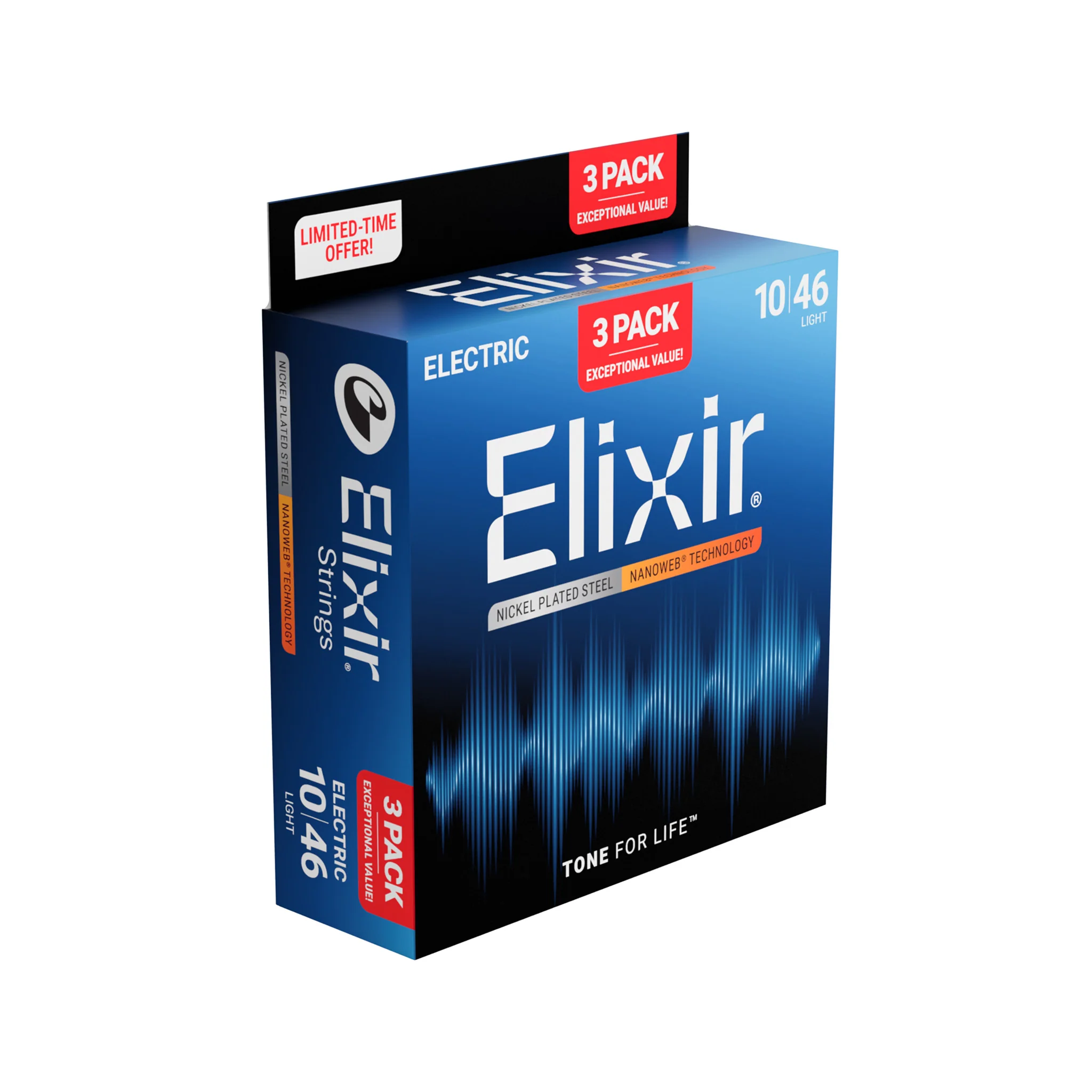 Elixir 16567 Nanoweb Electric Guitar Strings, Light, 10-46, 3-Pack - Image 2